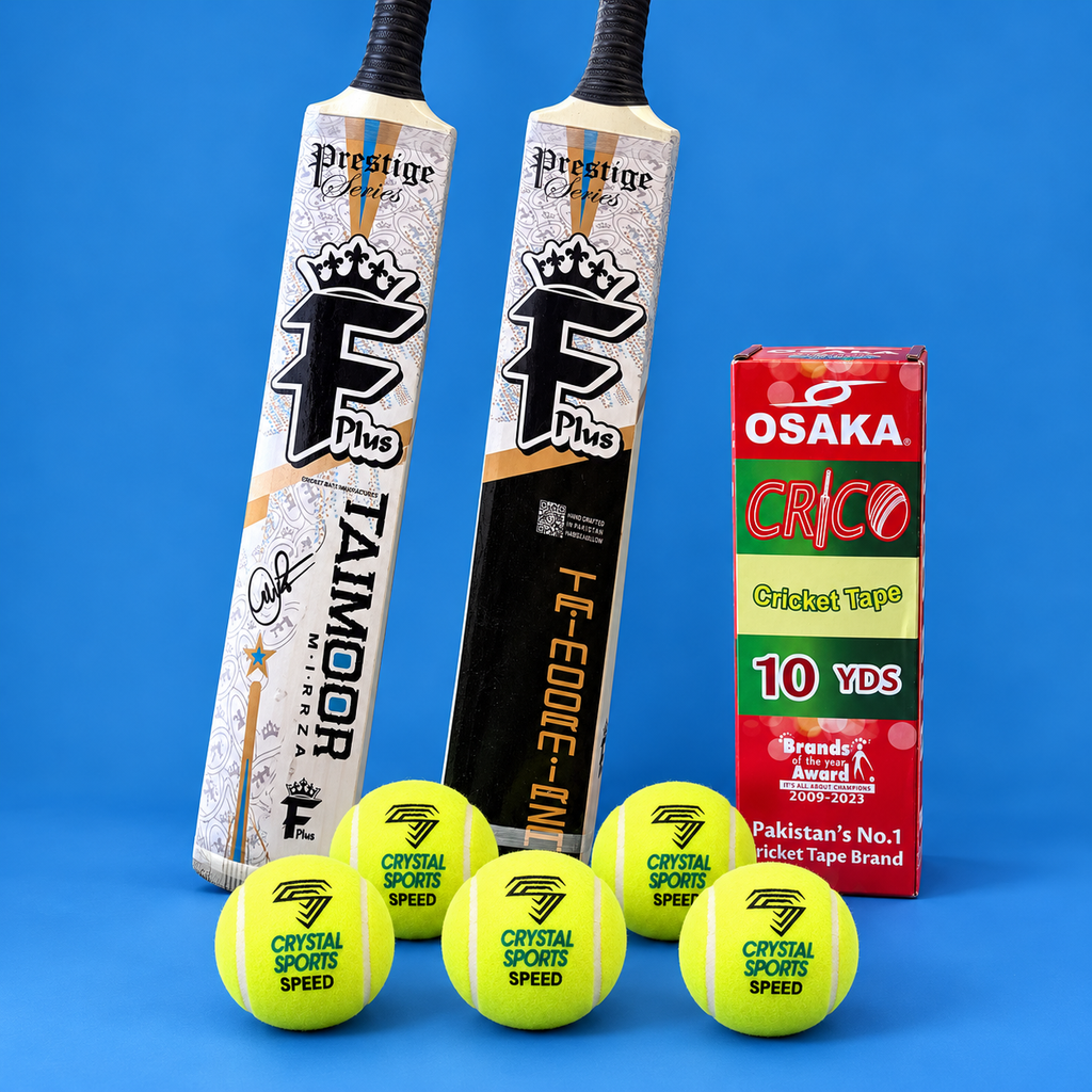 F Plus tape ball bundle: two tape ball bats, six Crystal Sports Speed tennis balls and a pack of Osaka tapes