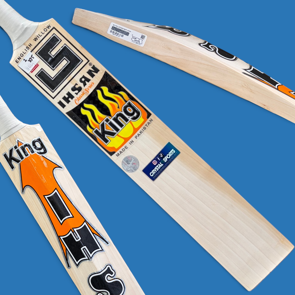 Ihsan King English Willow cricket bat, mid profile with large edges and a massive sweet spot