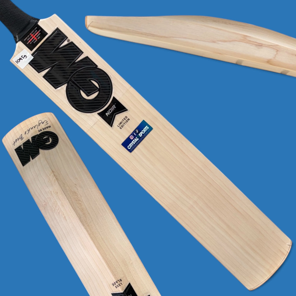 GM Noir Limited Edition cricket bat, full profile with large pronounced edges at the drive zone
