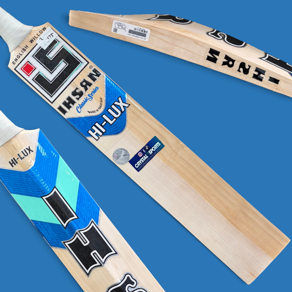 Ihsan Hi-Lux English Willow cricket bat, sleek concave profile with a mid-to-low sweet spot